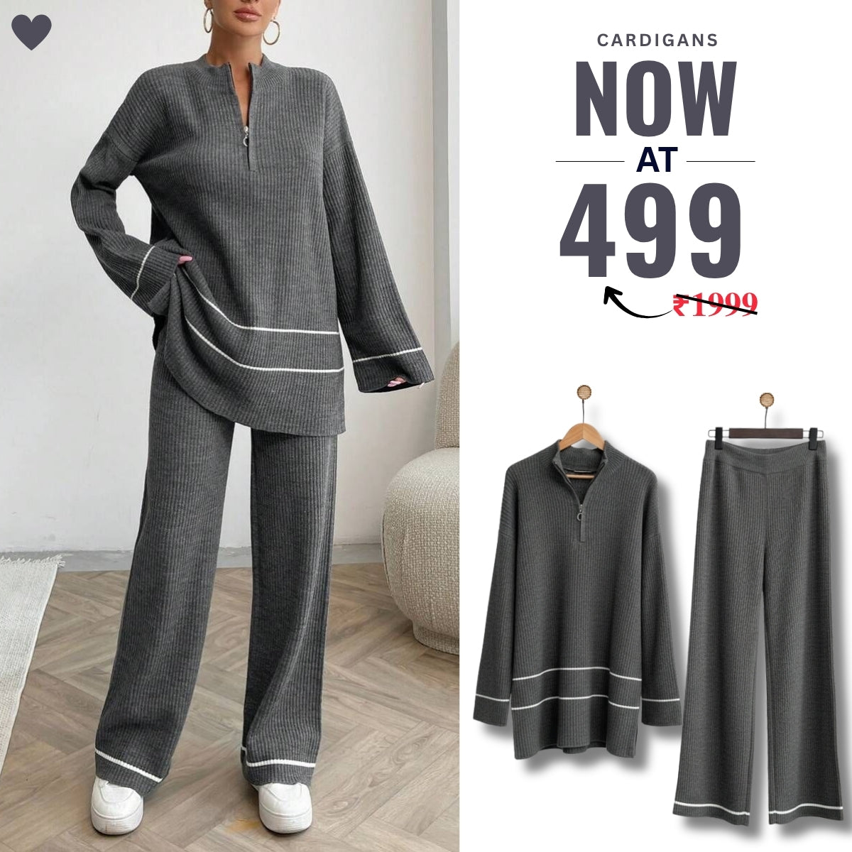 Winter Co-ord Sets for Women : Cozy Chic | Dark-Grey | WCS-06