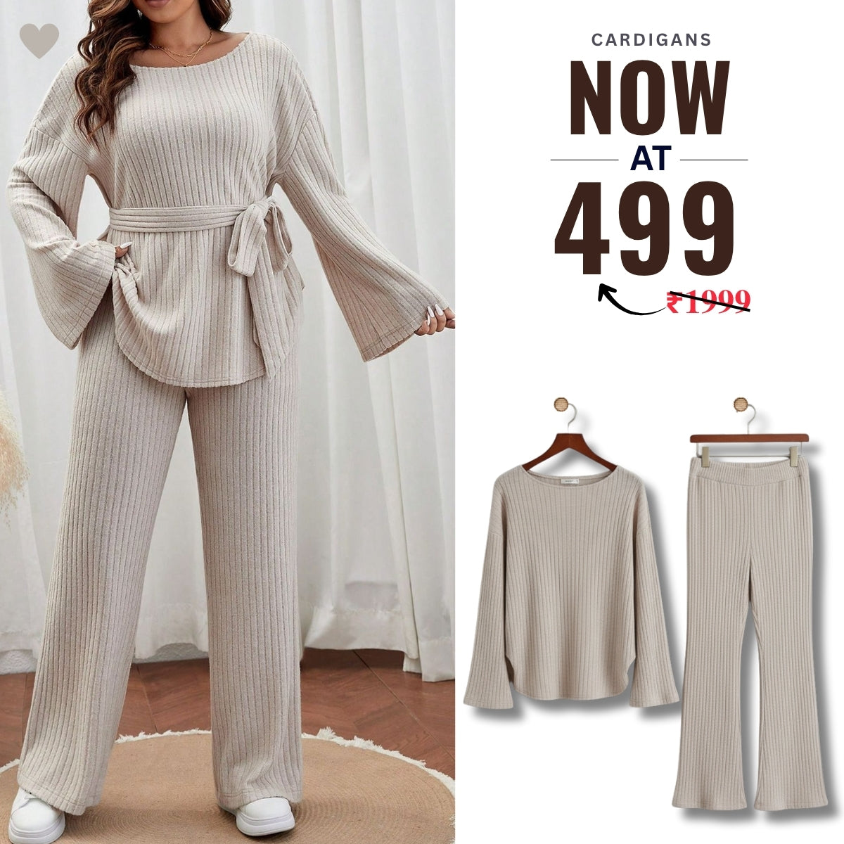 Winter Co-ord Sets for Women : Cozy Chic | Cream Shade | WCS-08