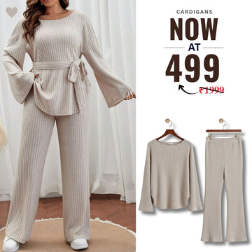 Winter Co-ord Sets for Women : Cozy Chic | Cream Shade | WCS-08