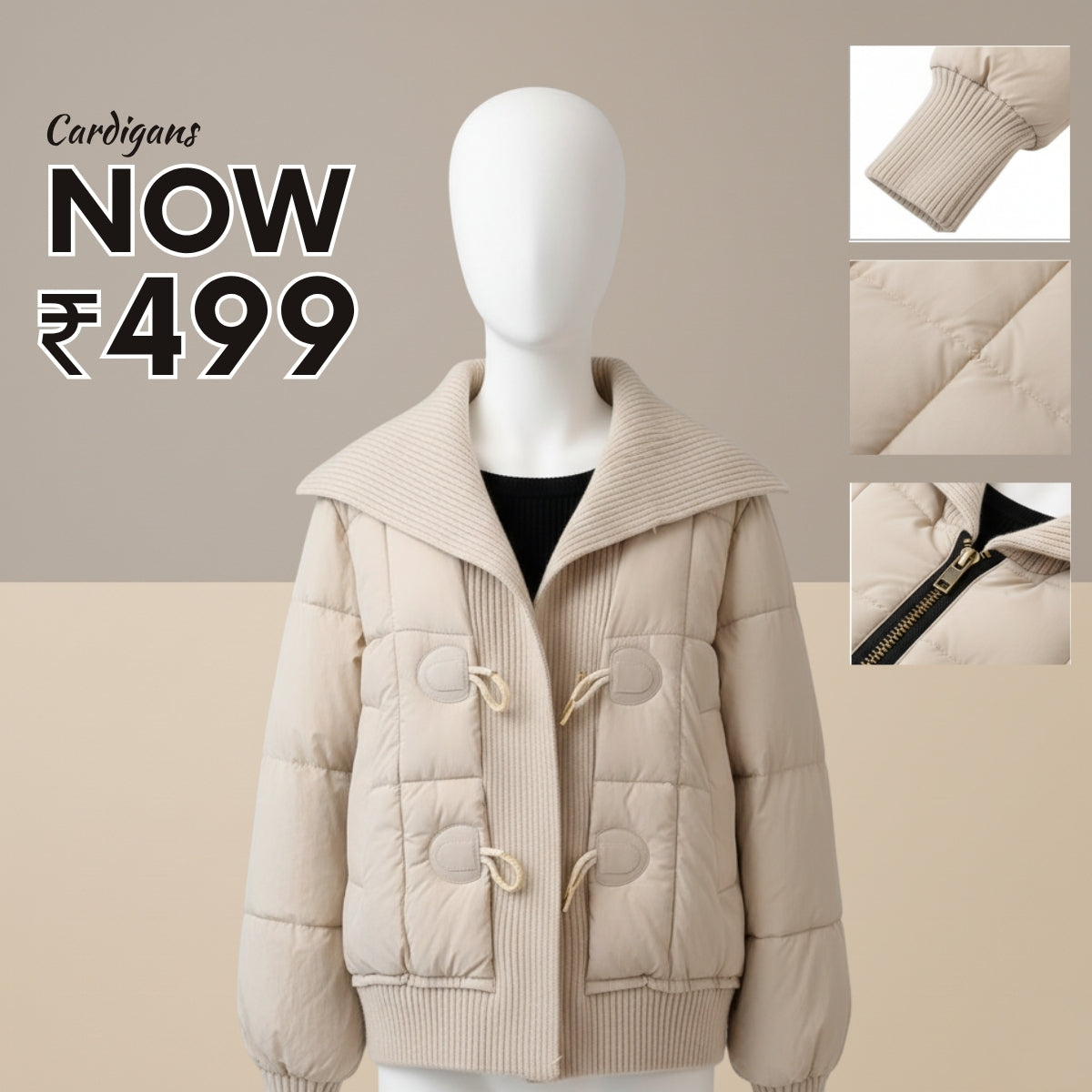 Luxe Zipper Jackets Collection | Beige |  ZJ-09