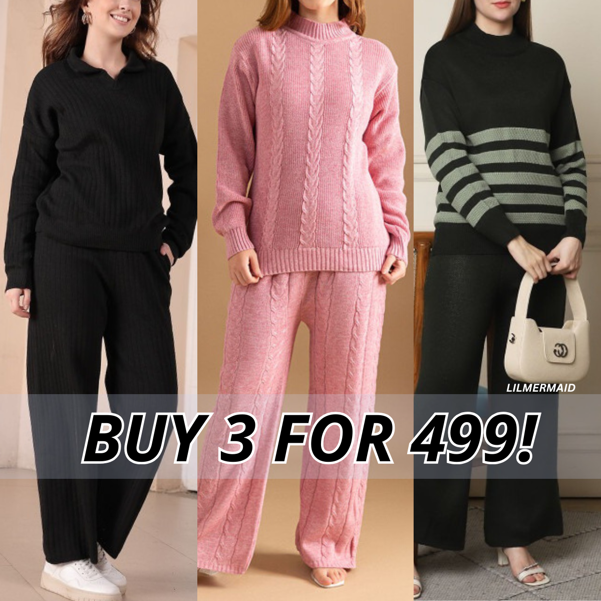 Luxe Winter Women’s 3 Co-ord Set Trio – Stylish Layering Essentials|CO-03