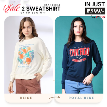 2 Stylish Sweatshirts in Beige & Royal Blue | Soft, Cozy & Trendy | Up to 50% Off |SS-03