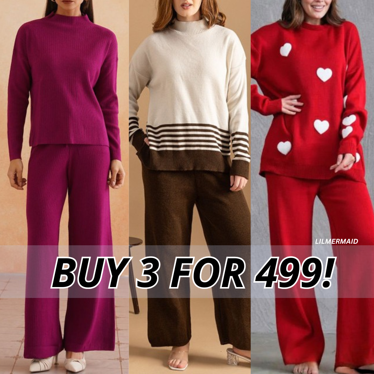 Luxe Winter Women’s 3 Co-ord Set Trio – Stylish Layering Essentials|CO-04