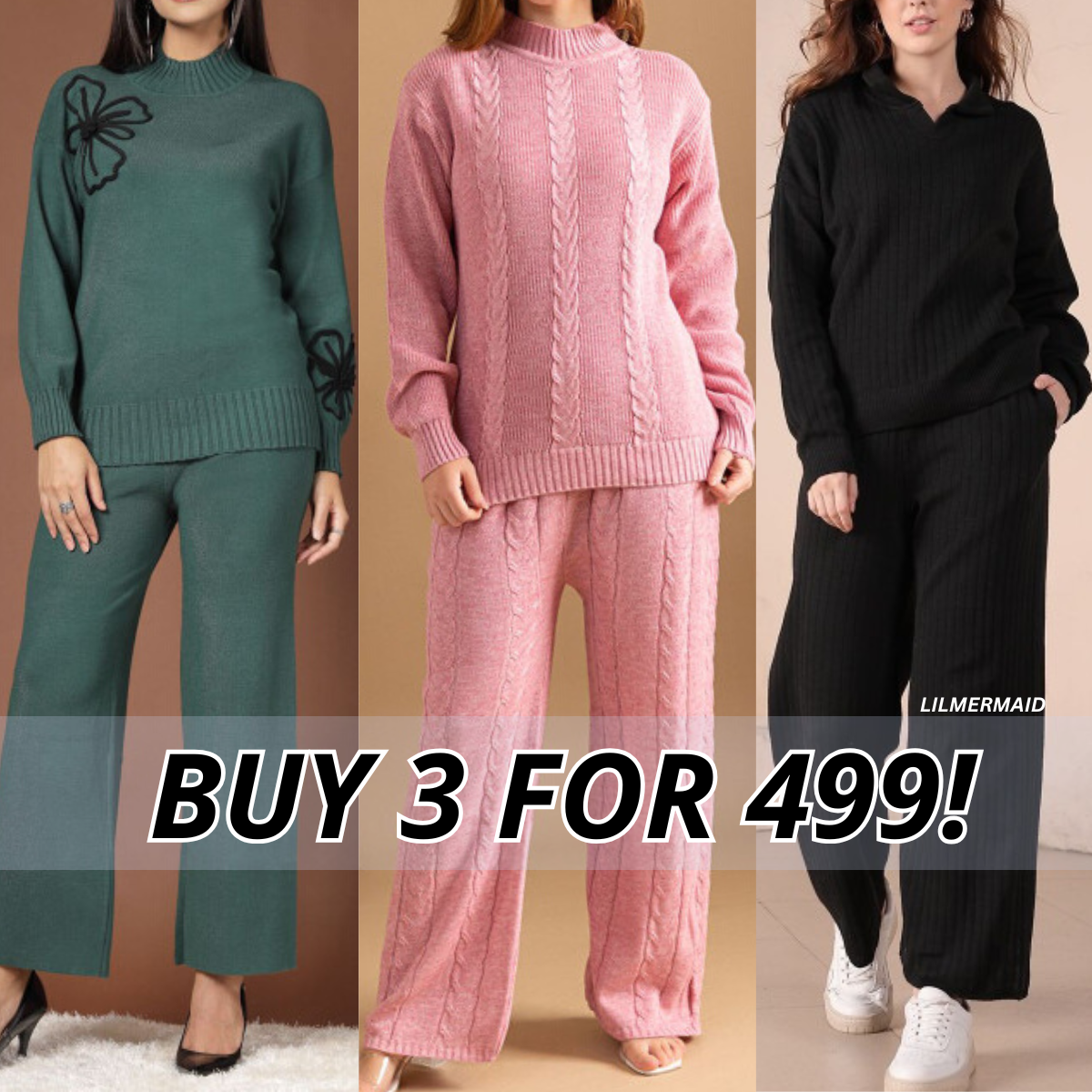 Luxe Winter Women’s 3 Co-ord Set Trio – Stylish Layering Essentials|CO-05