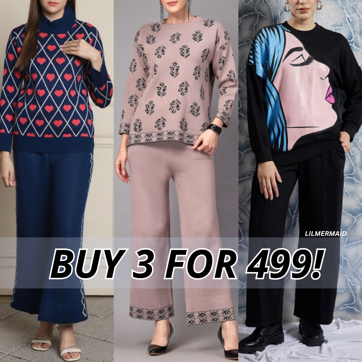 Luxe Winter Women’s 3 Co-ord Set Trio – Stylish Layering Essentials|CO-06