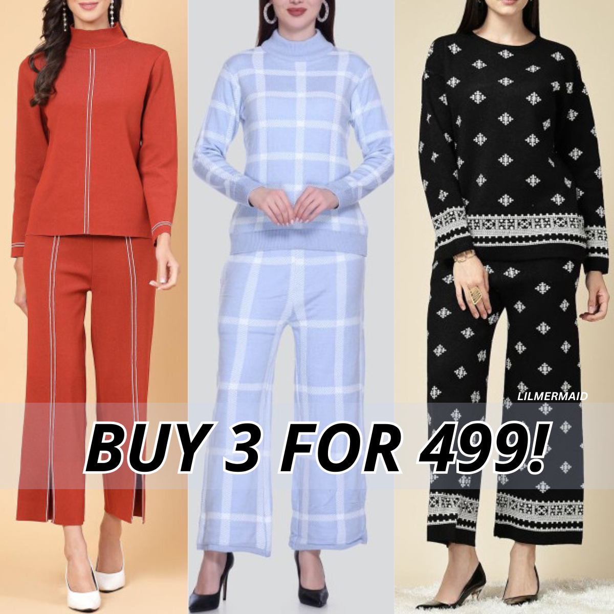 Luxe Winter Women’s 3 Co-ord Set Trio – Stylish Layering Essentials|CO-07