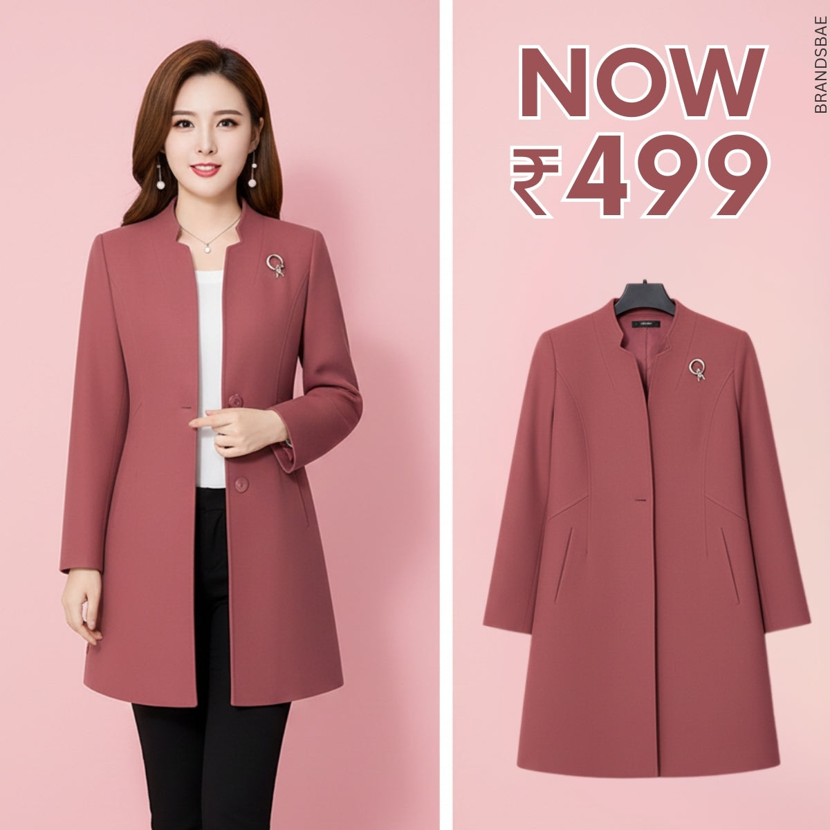 Women's Winter Trench Coat - Stylish & Warm | Pink | TC-03