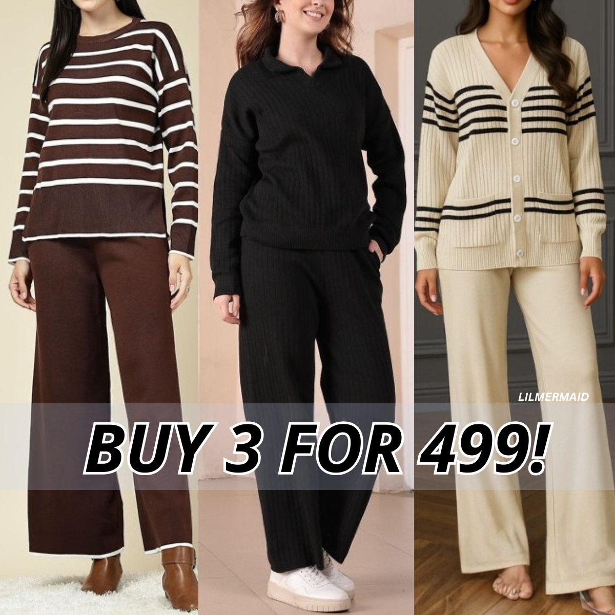 Luxe Winter Women’s 3 Co-ord Set Trio – Stylish Layering Essentials|CO-08