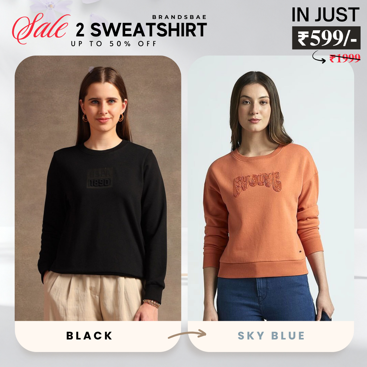 2 Stylish Sweatshirts in Black & Orange| Soft, Cozy & Trendy | Up to 50% Off |SS-08