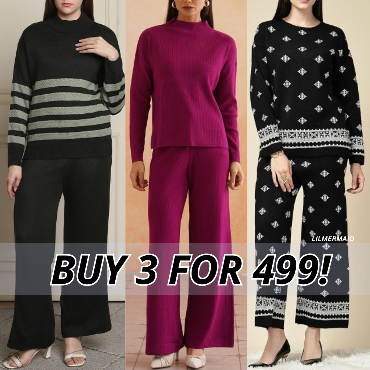 Luxe Winter Women’s 3 Co-ord Set Trio – Stylish Layering Essentials|CO-09